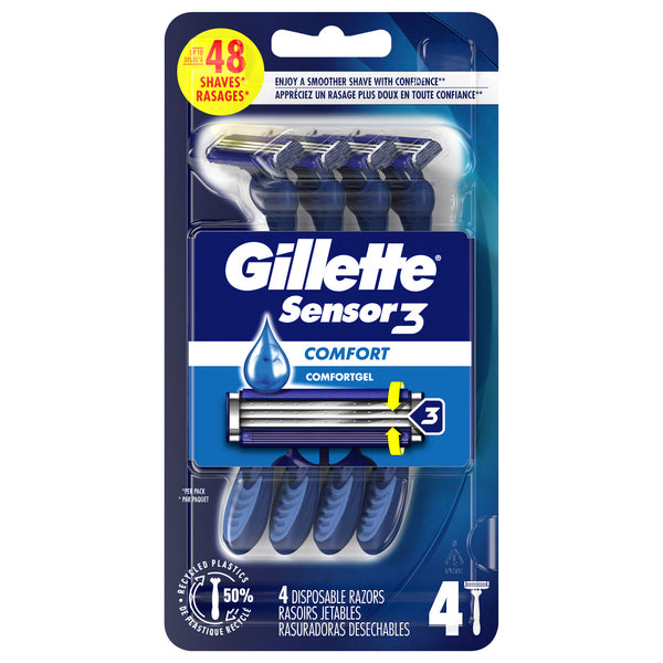 Gillette Sensor3 Smooth Shave Disposable Razor, 4 Count