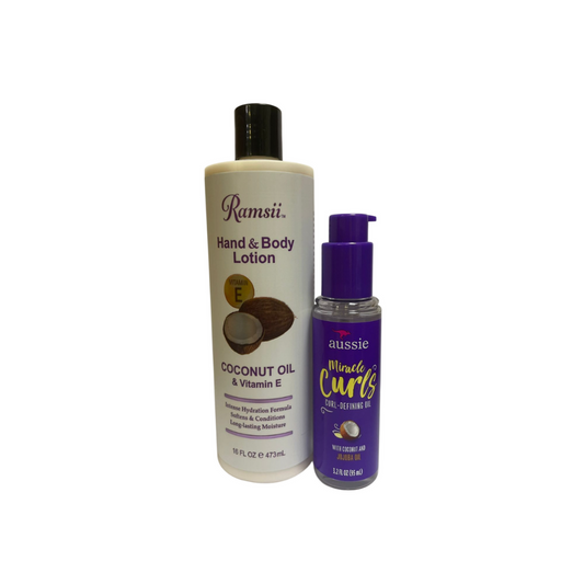 Aussie Miracle Curls Curl-Defining Oil 3.2OZ With Ramsii Coconut&Vit. E Lotion 16Oz