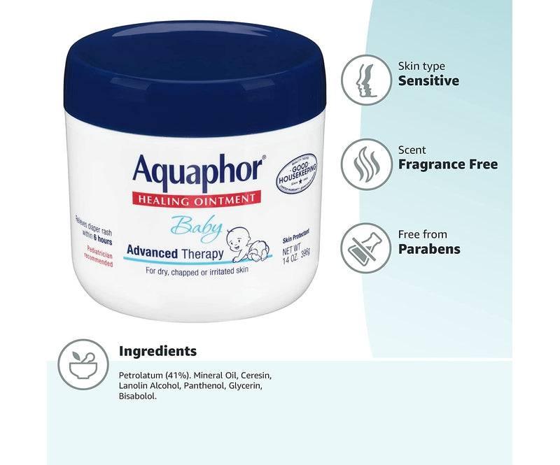 Aquaphor Baby Healing Ointment Advanced Therapy Skin Protectant, Dry Skin and Diaper Rash Ointment, 14 Oz Jar 14 Ounce (Pack of 1) - African Beauty Online