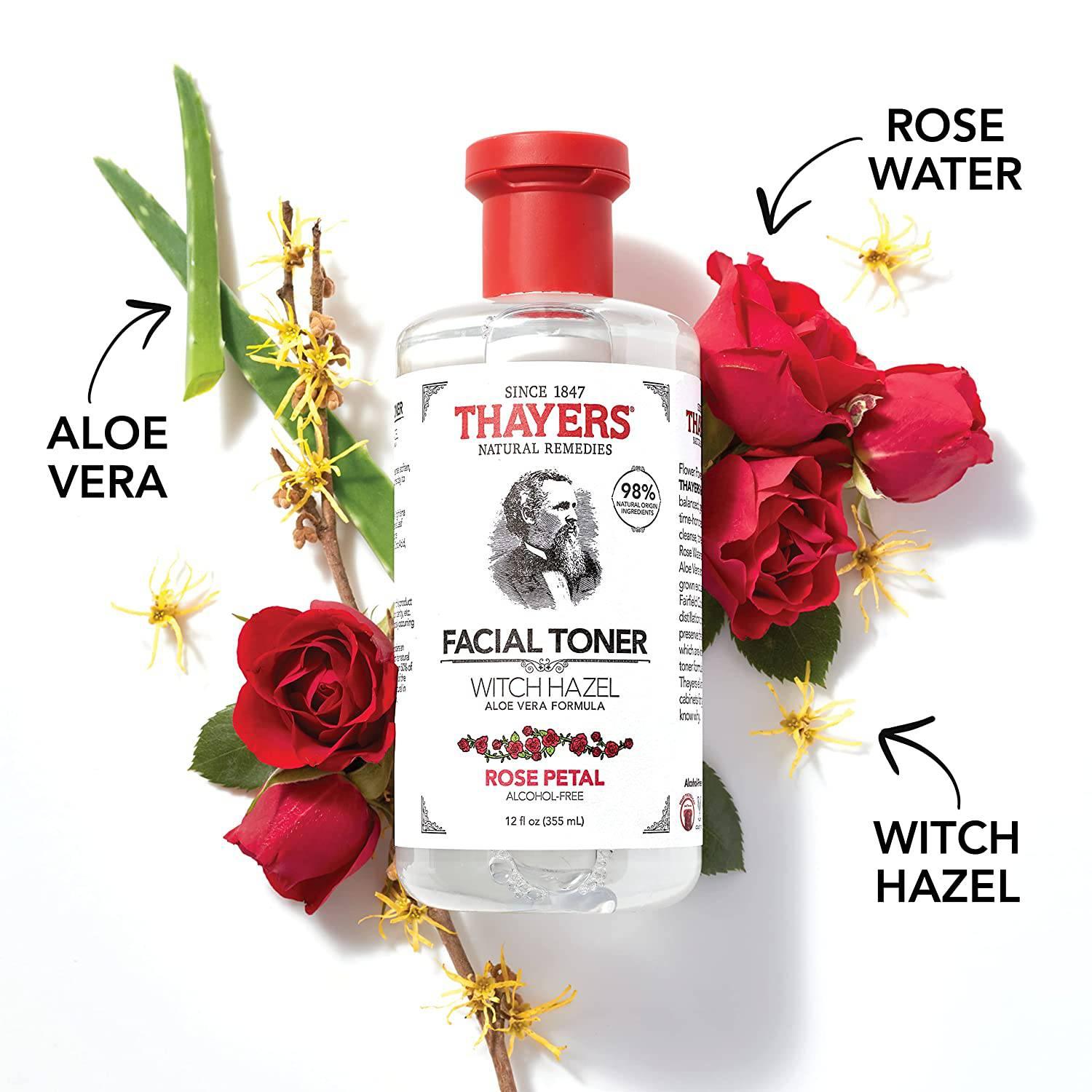 THAYERS Alcohol-Free Rose Petal Witch Hazel Facial Toner with Aloe Vera Formula, 12 Ounce Rose Petal 12 Fl Oz - African Beauty Online